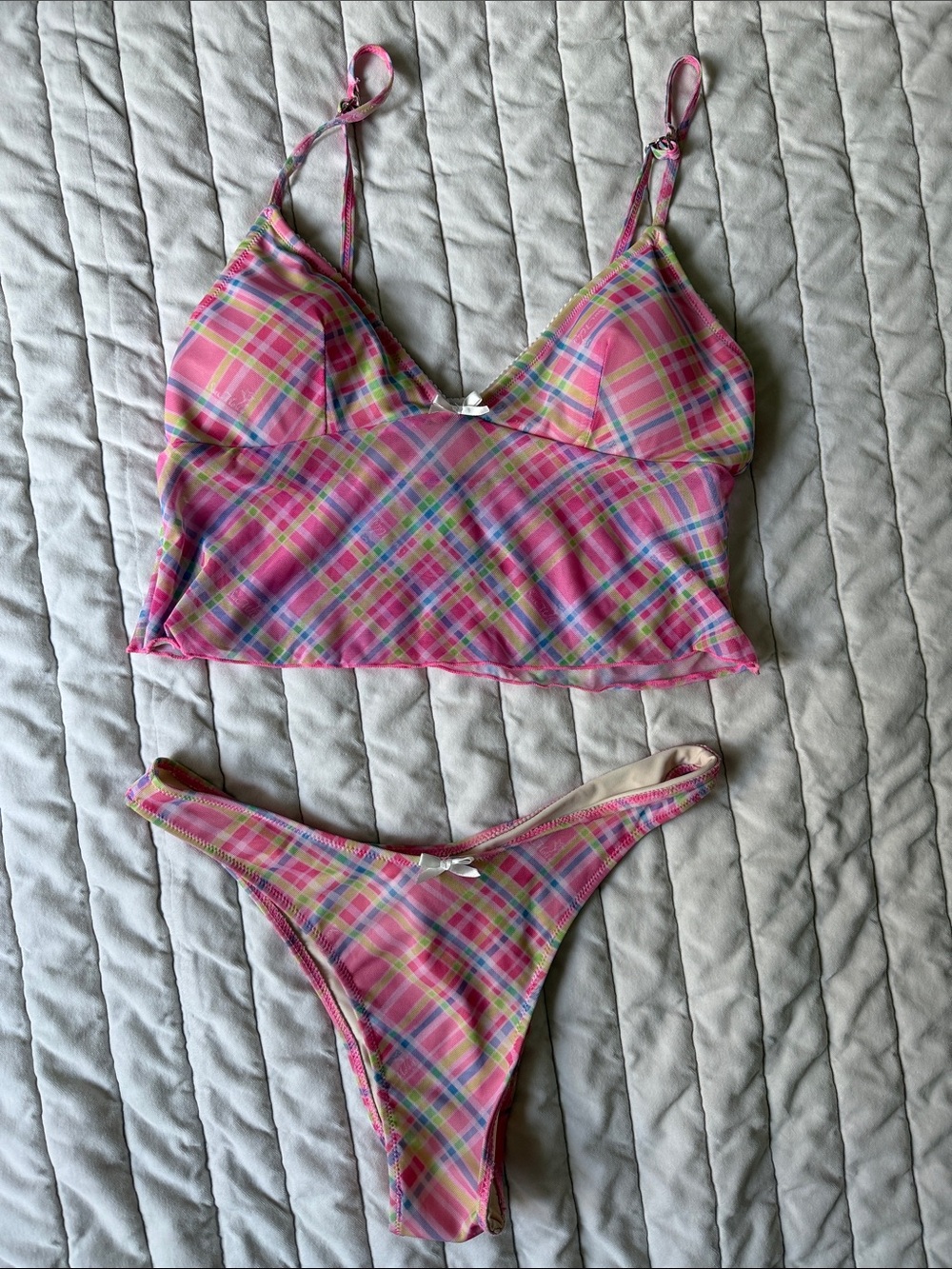 ONLY WORN ONCE Pink Plaid Tankini